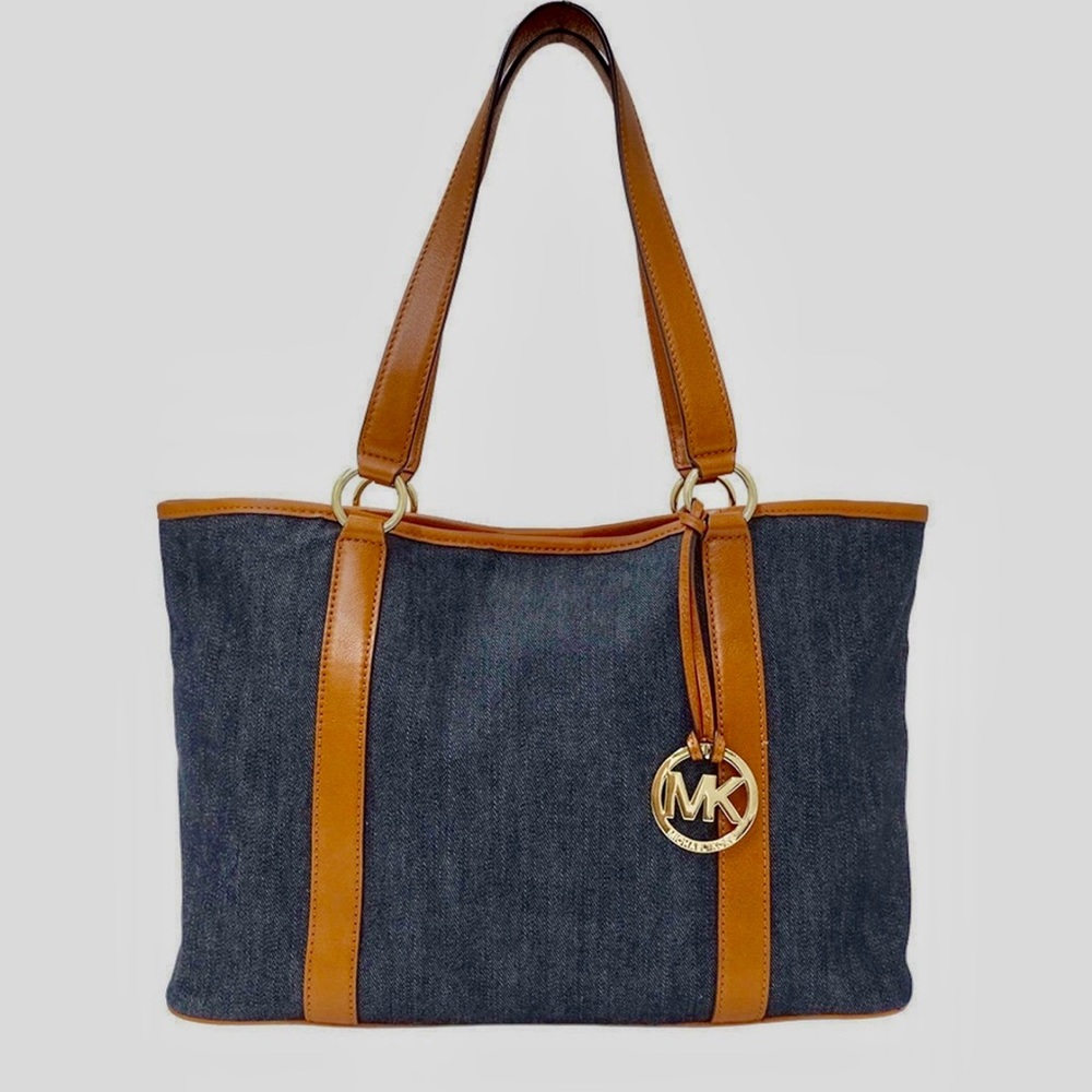 Michael Kors Denim & Leather Tote – Indigo Blue & Brown